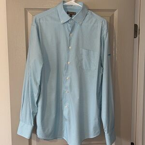 Peter Millar summer comfort blue white stripe checkered LS button down shirt L
